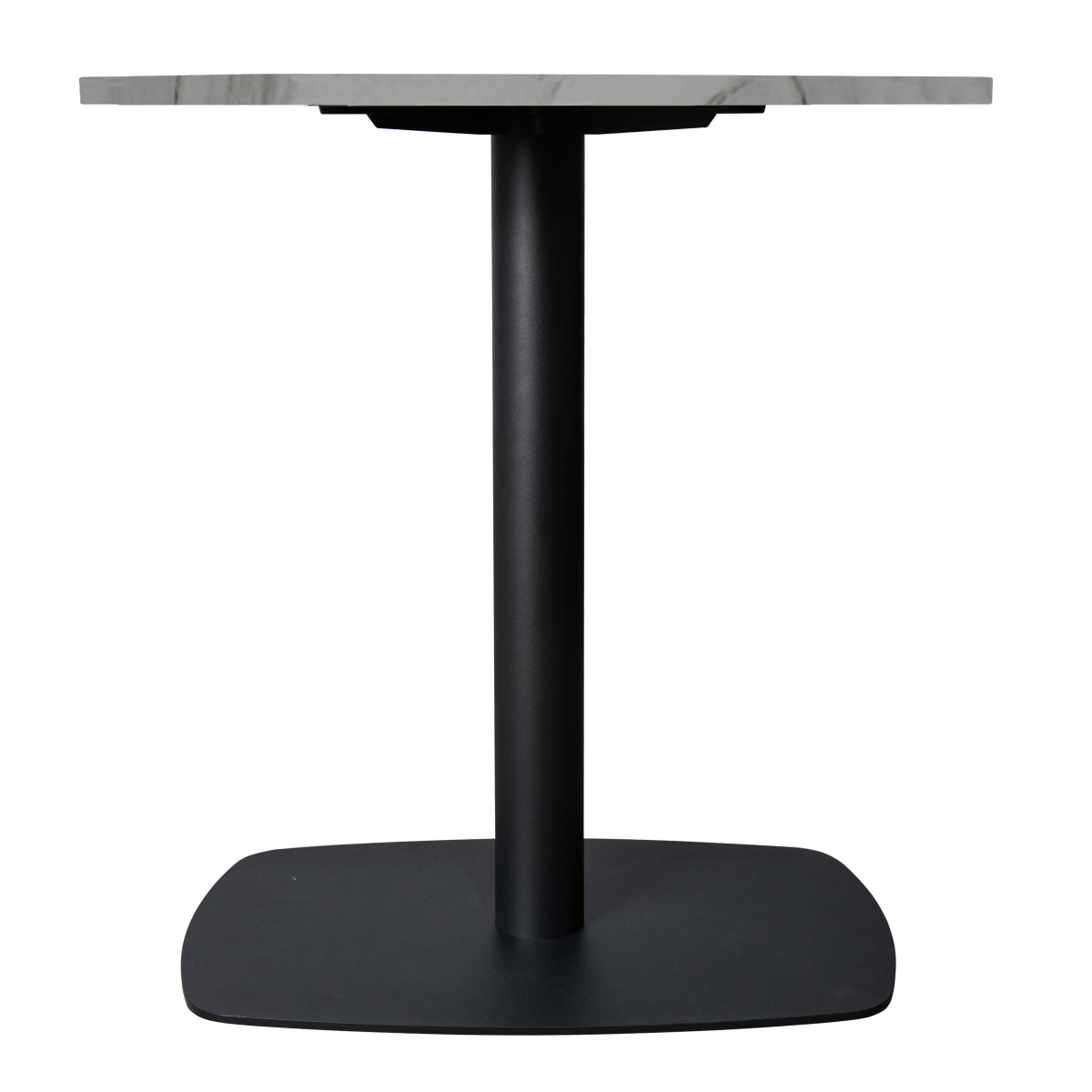 Vail Collection Dining Table Black Rectangle Base With 27"/36" Round Dark Brown MDF Wood/Sintered Stone Top 36 Inches White Stone Dining Table Leisuremod