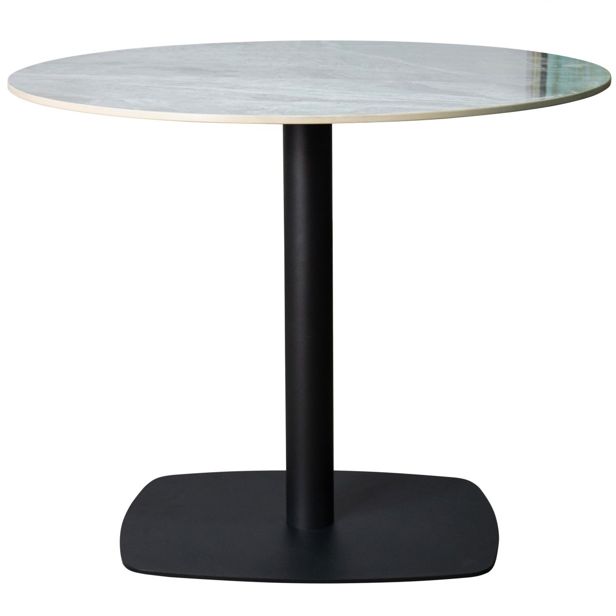 Vail Collection Dining Table Black Rectangle Base With 27"/36" Round Dark Brown MDF Wood/Sintered Stone Top 27 Inches Grey Stone Dining Table Leisuremod