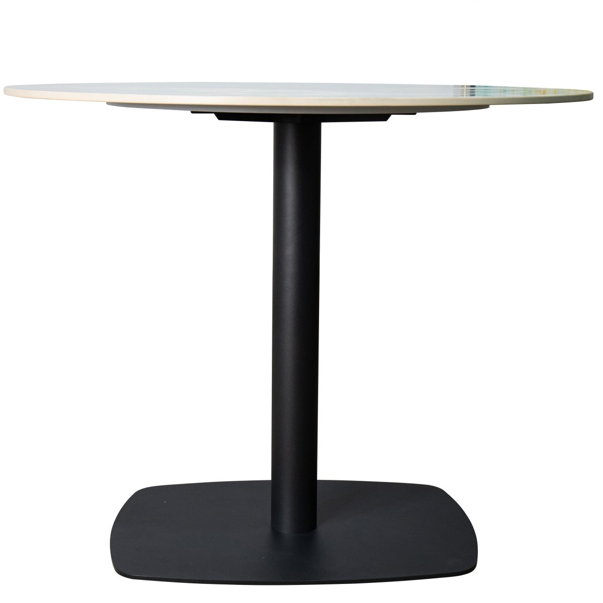 Vail Collection Dining Table Black Rectangle Base With 27"/36" Round Dark Brown MDF Wood/Sintered Stone Top 27 Inches Grey Stone Dining Table Leisuremod