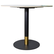 Vail Collection Dining Table Black/Gold Round Base With 27"/36" Round Sintered Stone and MDF Wood Top Stone 36 Inches Grey Dining Table Leisuremod