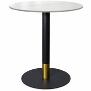 Vail Collection Dining Table Black/Gold Round Base With 27"/36" Round Sintered Stone and MDF Wood Top Stone 36 Inches White Dining Table Leisuremod