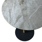 Vail Collection Dining Table Black/Gold Round Base With 27"/36" Round Sintered Stone and MDF Wood Top Stone 27 Inches Grey Dining Table Leisuremod