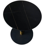 Vail Collection Dining Table Black/Gold Round Base With 27"/36" Round Sintered Stone and MDF Wood Top Stone 36 Inches Black Dining Table Leisuremod