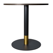Vail Collection Dining Table Black/Gold Round Base With 27"/36" Round Sintered Stone and MDF Wood Top Wood 36 Inches Dark Brown Dining Table Leisuremod