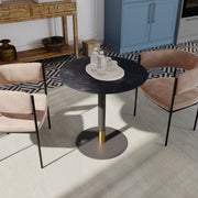 Vail Collection Dining Table Black/Gold Round Base With 27"/36" Round Sintered Stone and MDF Wood Top Wood 27 Inches Black Dining Table Leisuremod