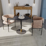 Vail Collection Dining Table Black/Gold Round Base With 27"/36" Round Sintered Stone and MDF Wood Top Wood 27 Inches Black Dining Table Leisuremod