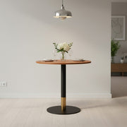 Vail Collection Dining Table Black/Gold Round Base With 27"/36" Round Sintered Stone and MDF Wood Top Wood 27 Inches Cognac Brown Dining Table Leisuremod