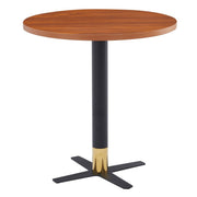 Vail Collection Dining Table Black/Gold X Base With Round MDF Wood/Sintered Stone Top Cognac Brown Wood Dining Table Leisuremod