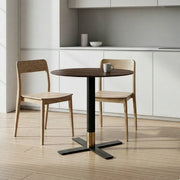 Vail Collection Dining Table Black/Gold X Base With Round MDF Wood/Sintered Stone Top Dark Brown Wood Dining Table Leisuremod