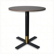 Vail Collection Dining Table Black/Gold X Base With Round MDF Wood/Sintered Stone Top Dark Brown Wood Dining Table Leisuremod