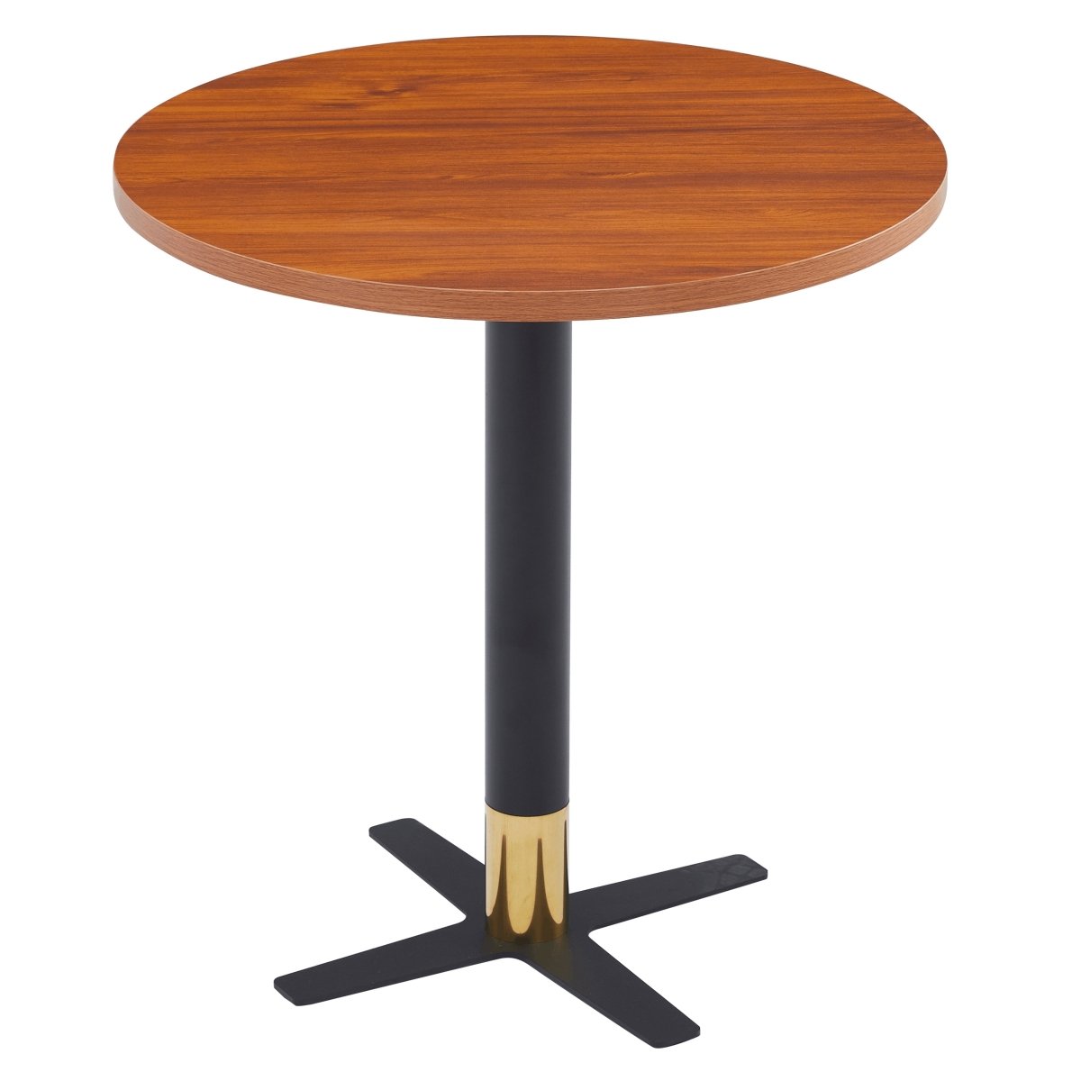Vail Collection Dining Table Black/Gold X Base With Round MDF Wood/Sintered Stone Top Cognac Brown Wood Dining Table Leisuremod