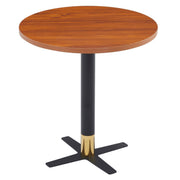 Vail Collection Dining Table Black/Gold X Base With Round MDF Wood/Sintered Stone Top Cognac Brown Wood Dining Table Leisuremod