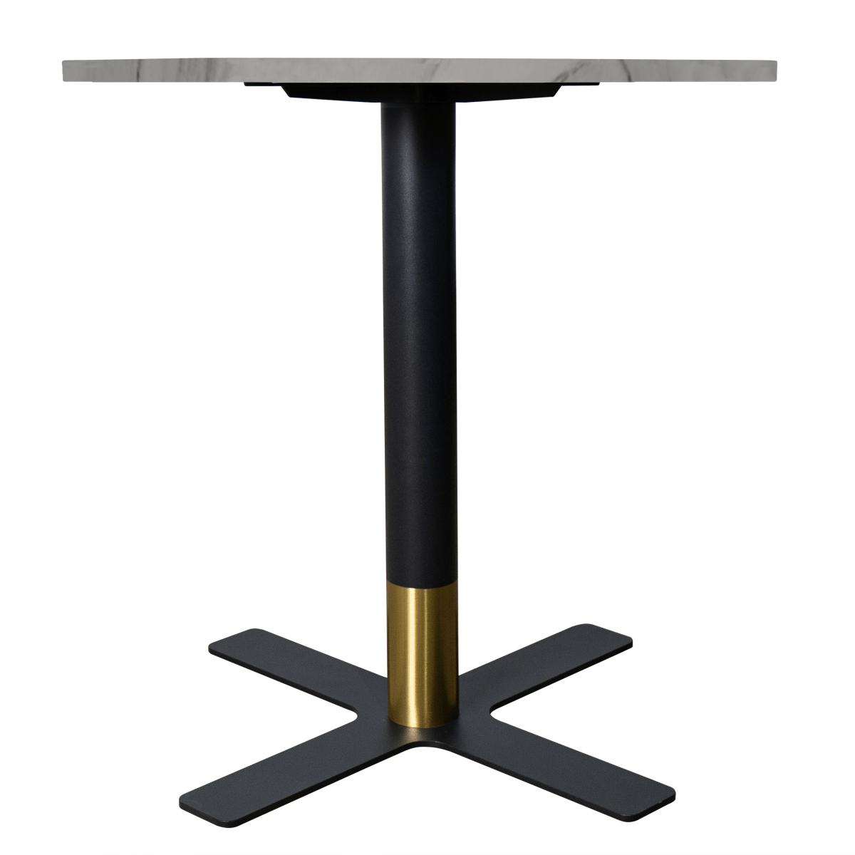 Vail Collection Dining Table Black/Gold X Base With Round MDF Wood/Sintered Stone Top 36 Inches White Stone Dining Table Leisuremod