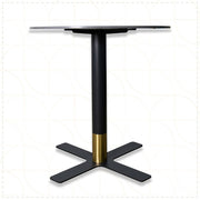 Vail Collection Dining Table Black/Gold X Base With Round MDF Wood/Sintered Stone Top 27 Inches Black Stone Dining Table Leisuremod