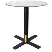 Vail Collection Dining Table Black/Gold X Base With Round MDF Wood/Sintered Stone Top 27 Inches White Stone Dining Table Leisuremod