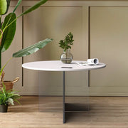 Valore Coffee Table with Round MDF Tabletop and Sturdy Acrylic Cross Base White Coffee Table Leisuremod