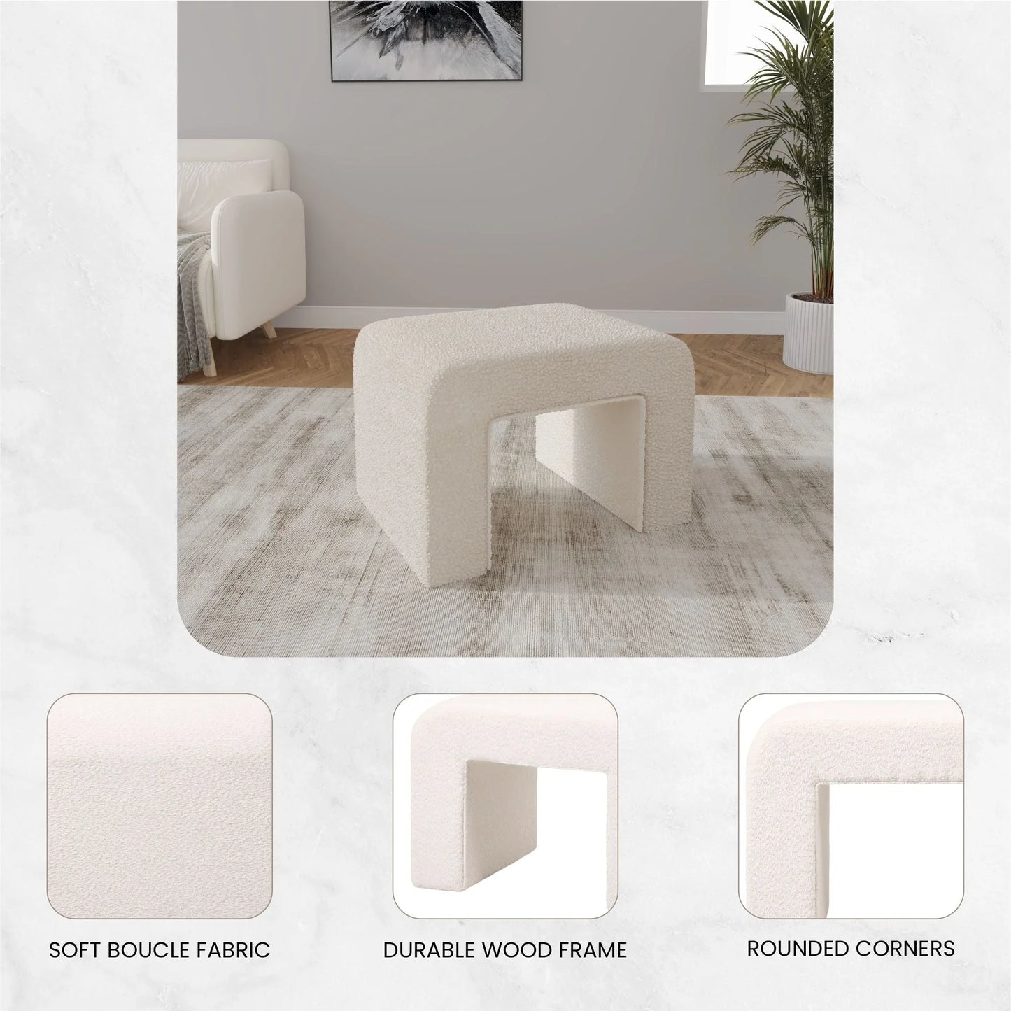 Vint Modern Bench Upholstered in Velvet Boucle With Padded Foam Seat - Elax Furniture