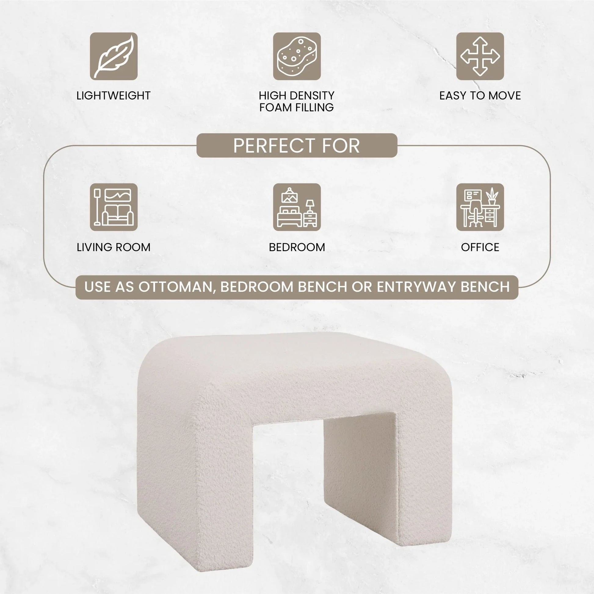 Vint Modern Bench Upholstered in Velvet Boucle With Padded Foam Seat - Elax Furniture