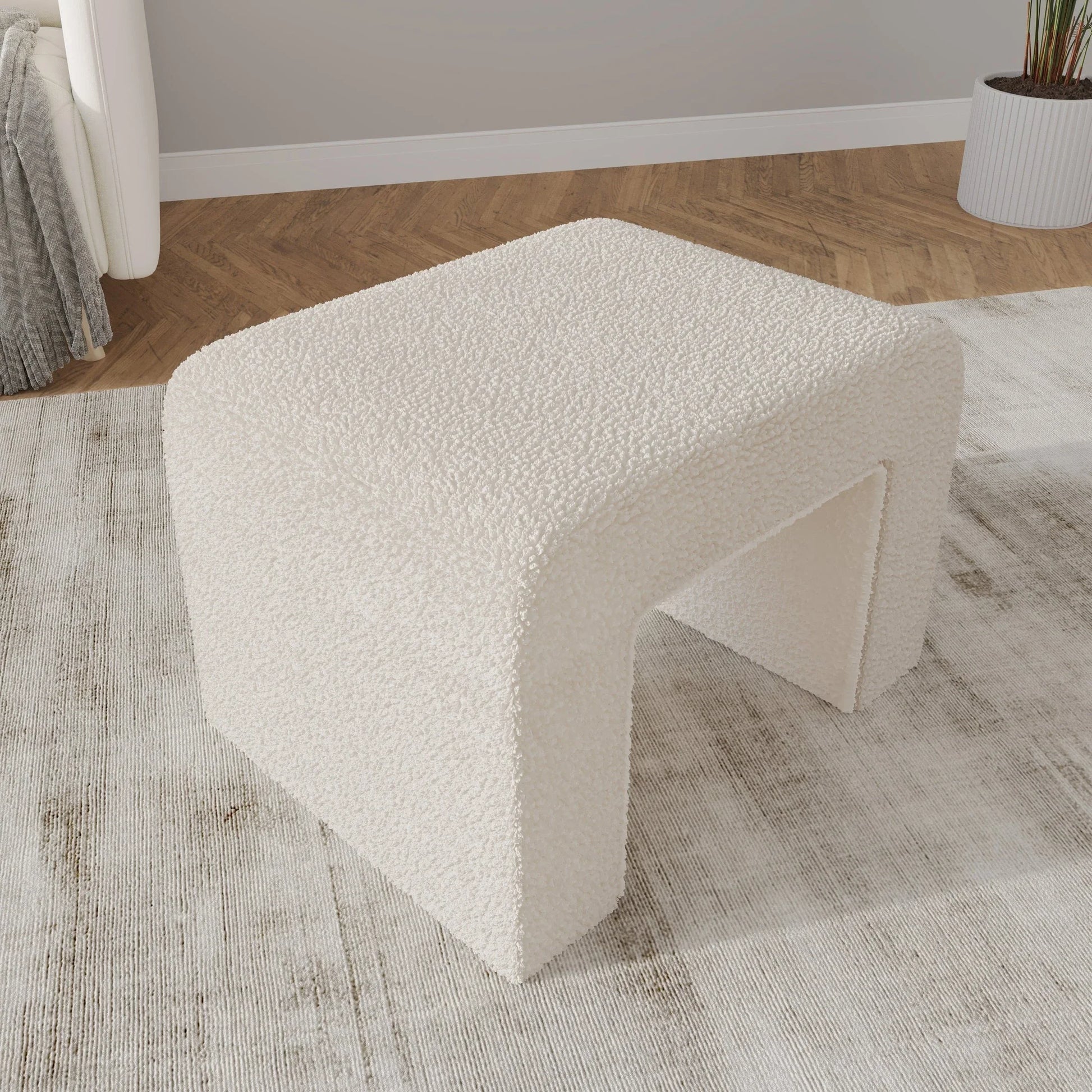 Vint Modern Bench Upholstered in Velvet Boucle With Padded Foam Seat - Elax Furniture