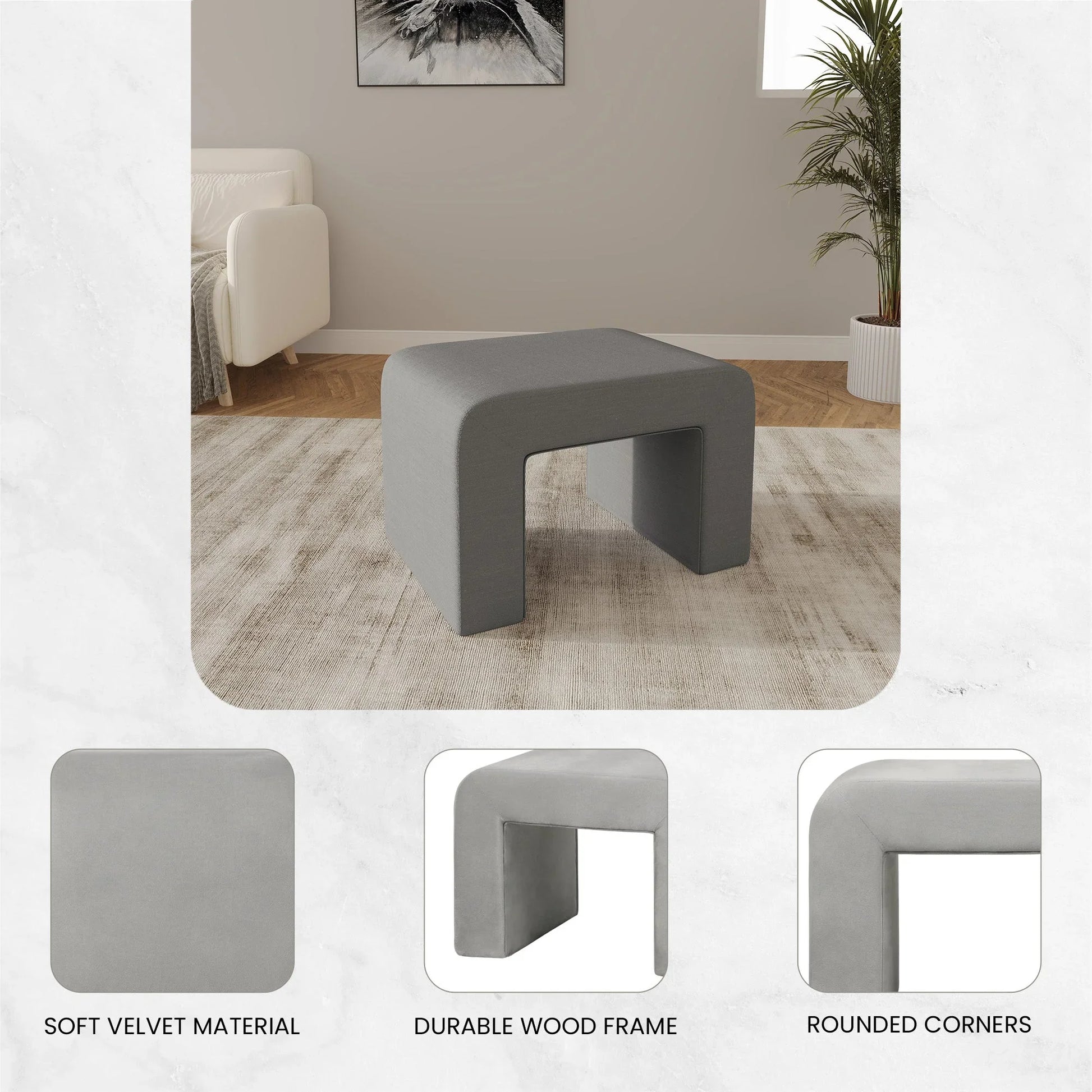 Vint Modern Bench Upholstered in Velvet Boucle With Padded Foam Seat - Elax Furniture