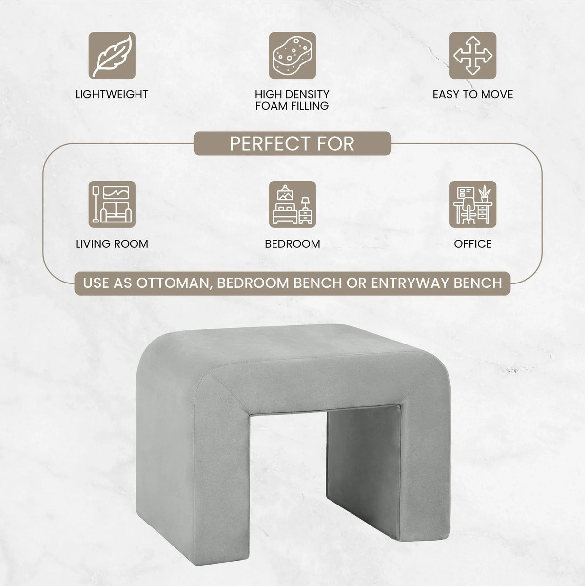 Vint Modern Bench Upholstered in Velvet Boucle With Padded Foam Seat - Elax Furniture