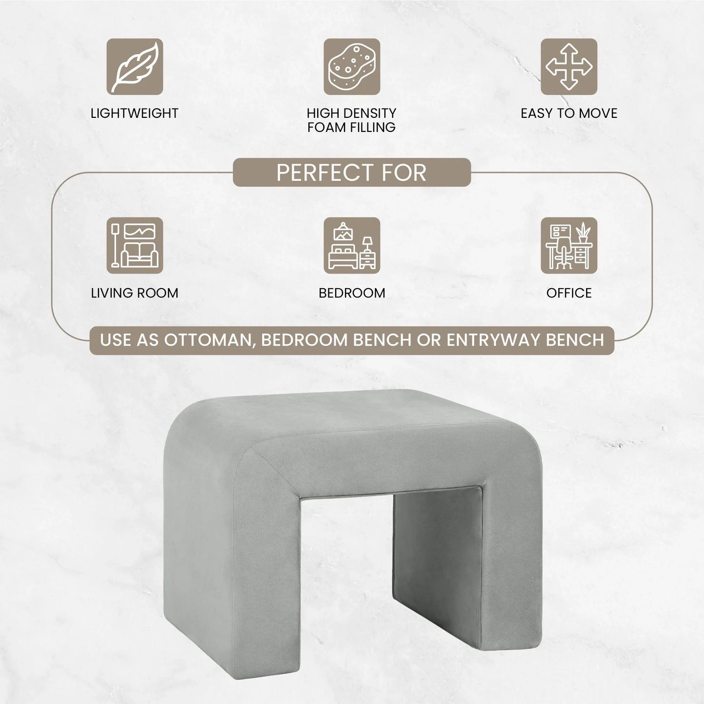 Vint Modern Bench Upholstered in Velvet Boucle With Padded Foam Seat - Elax Furniture