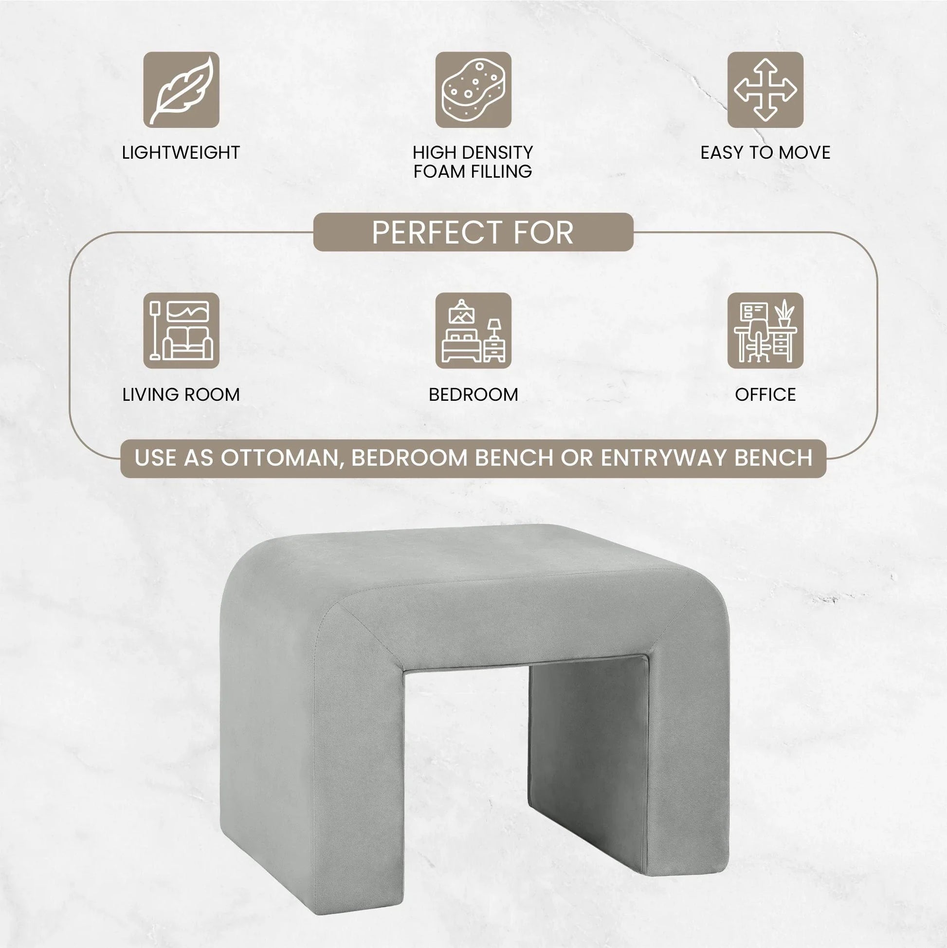 Vint Modern Bench Upholstered in Velvet Boucle With Padded Foam Seat - Elax Furniture