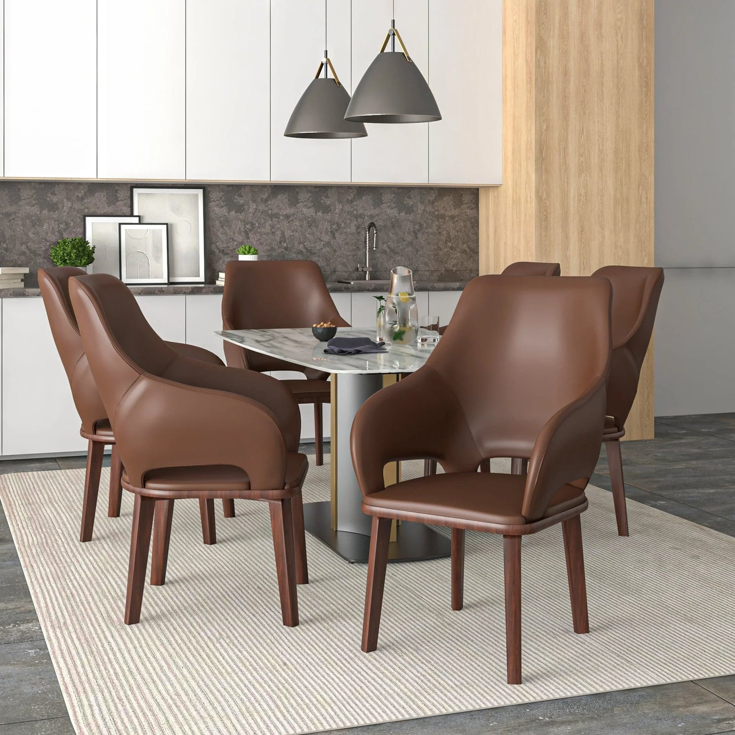 Vivara Dining Chair Upholstered in Leather with Rubberwood Base - Elax Furniture