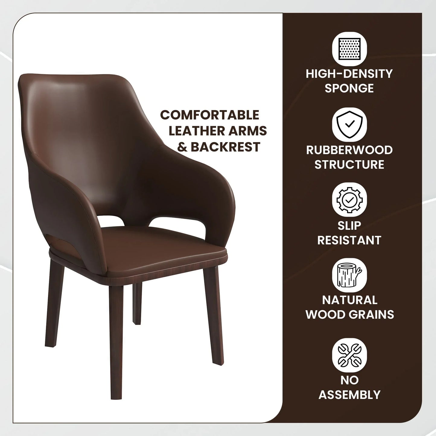 Vivara Dining Chair Upholstered in Leather with Rubberwood Base - Elax Furniture