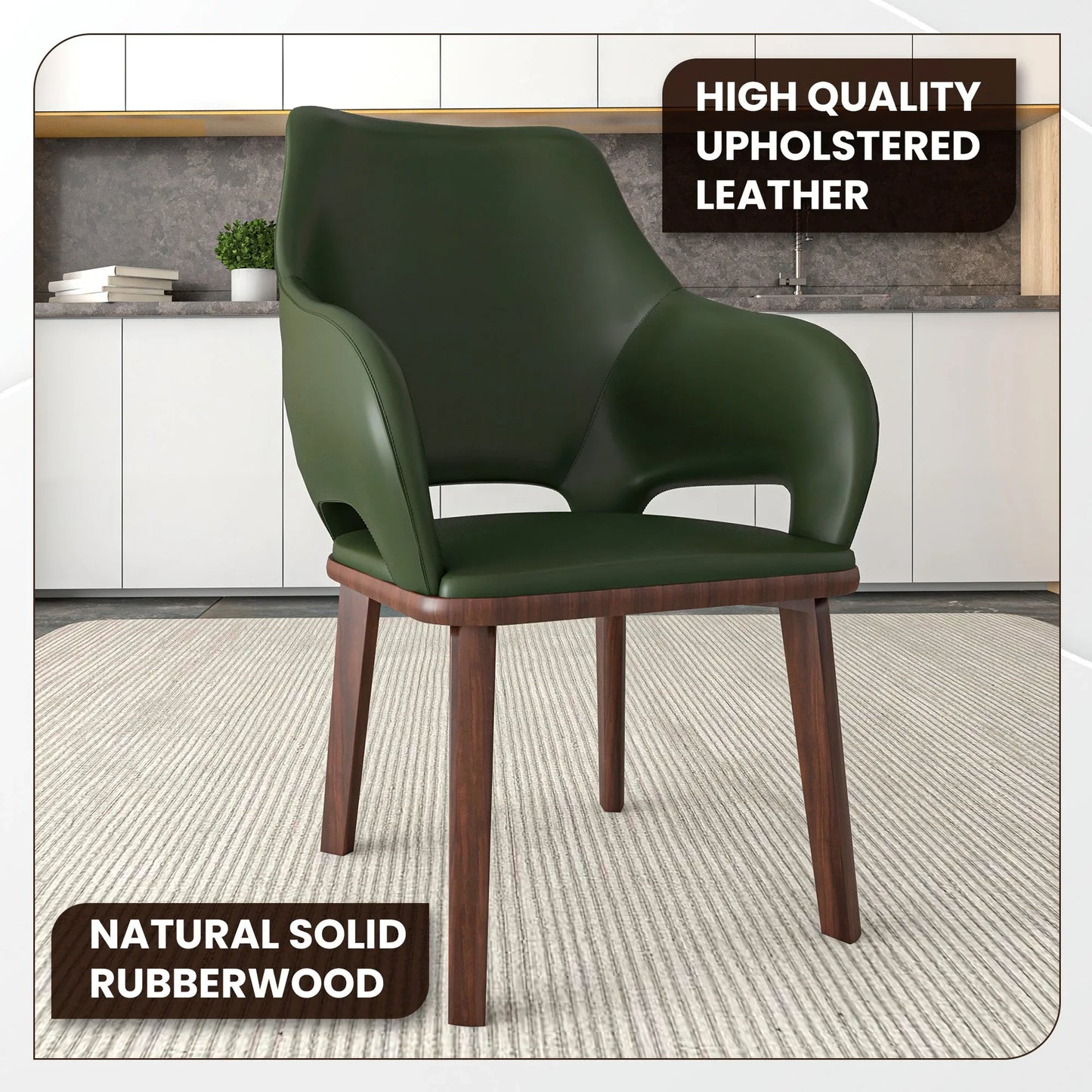 Vivara Dining Chair Upholstered in Leather with Rubberwood Base - Elax Furniture