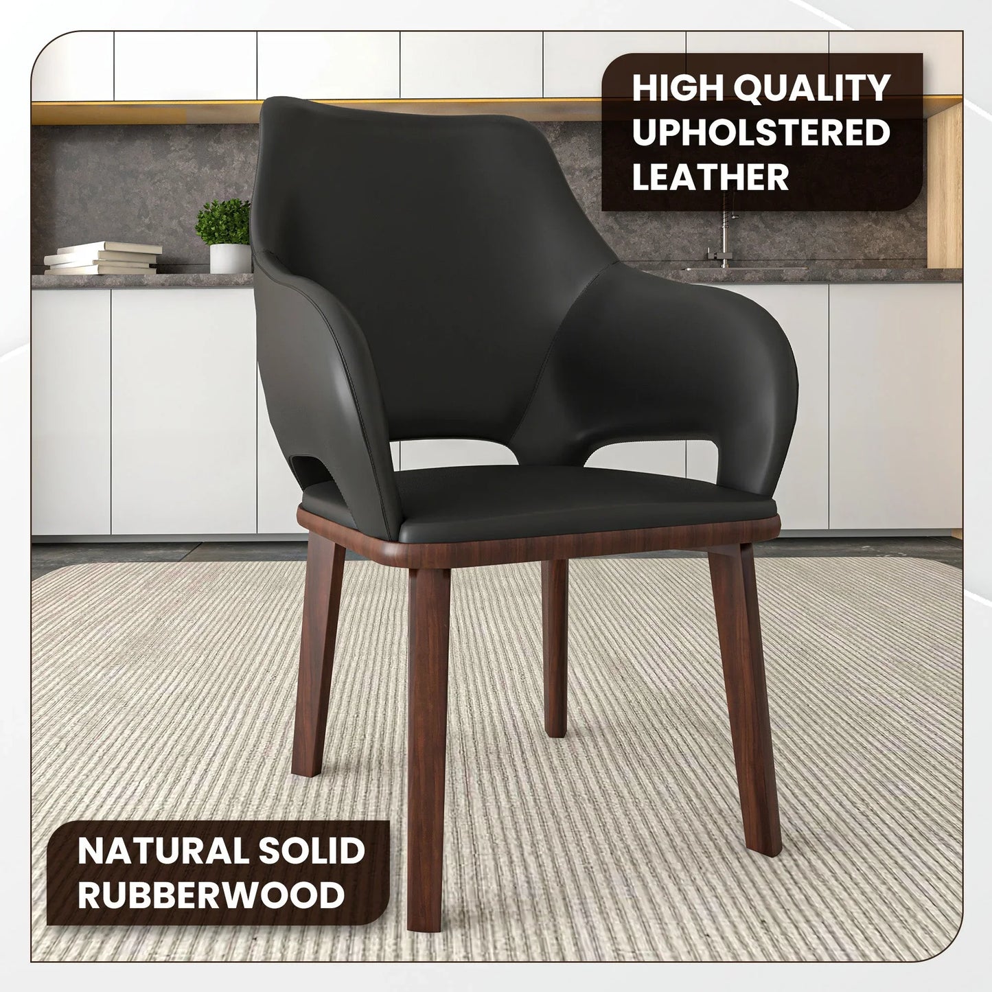 Vivara Dining Chair Upholstered in Leather with Rubberwood Base - Elax Furniture