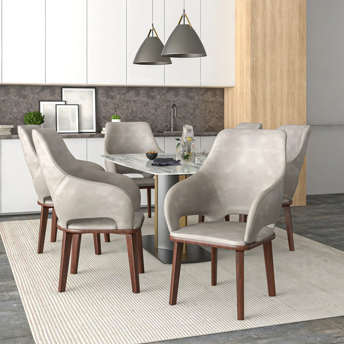 Vivara Dining Chair Upholstered in Leather with Rubberwood Base - Elax Furniture