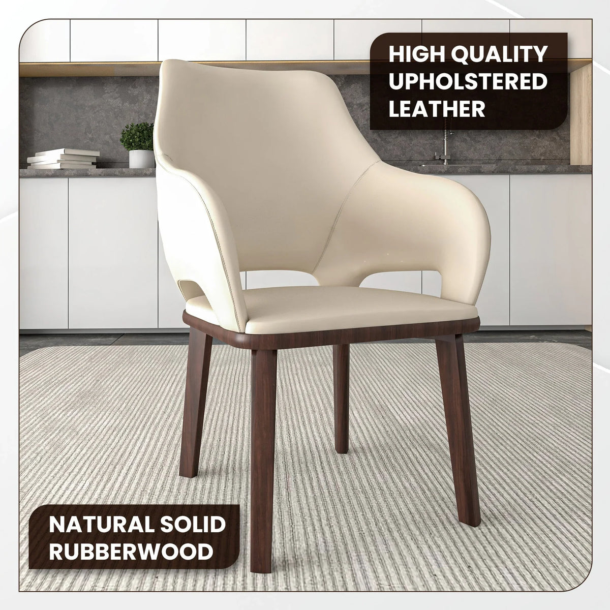 Vivara Dining Chair Upholstered in Leather with Rubberwood Base - Elax Furniture
