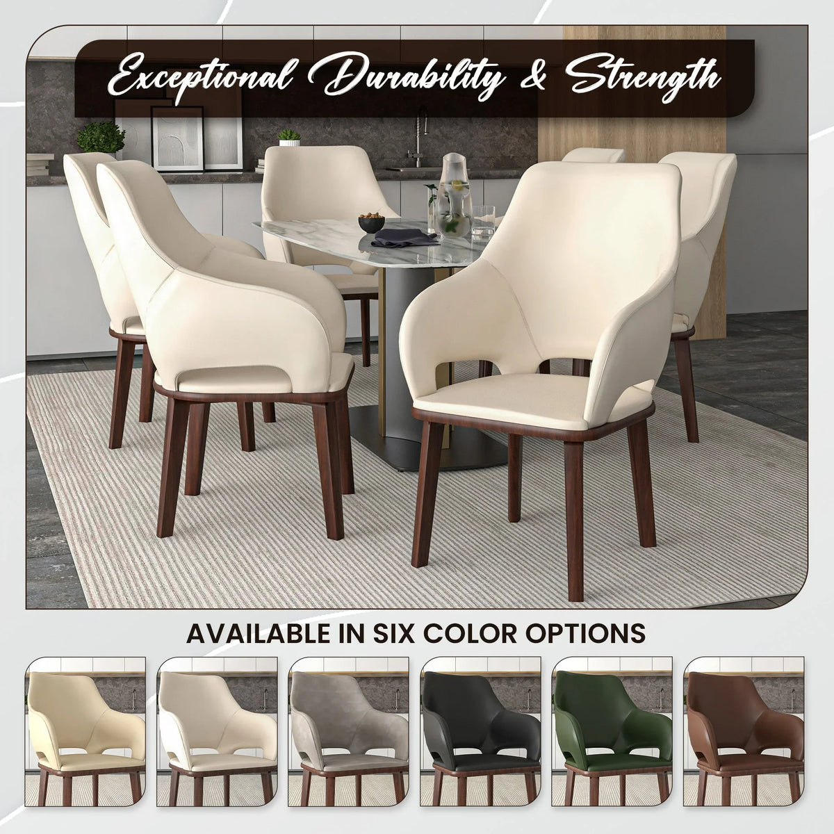 Vivara Dining Chair Upholstered in Leather with Rubberwood Base - Elax Furniture