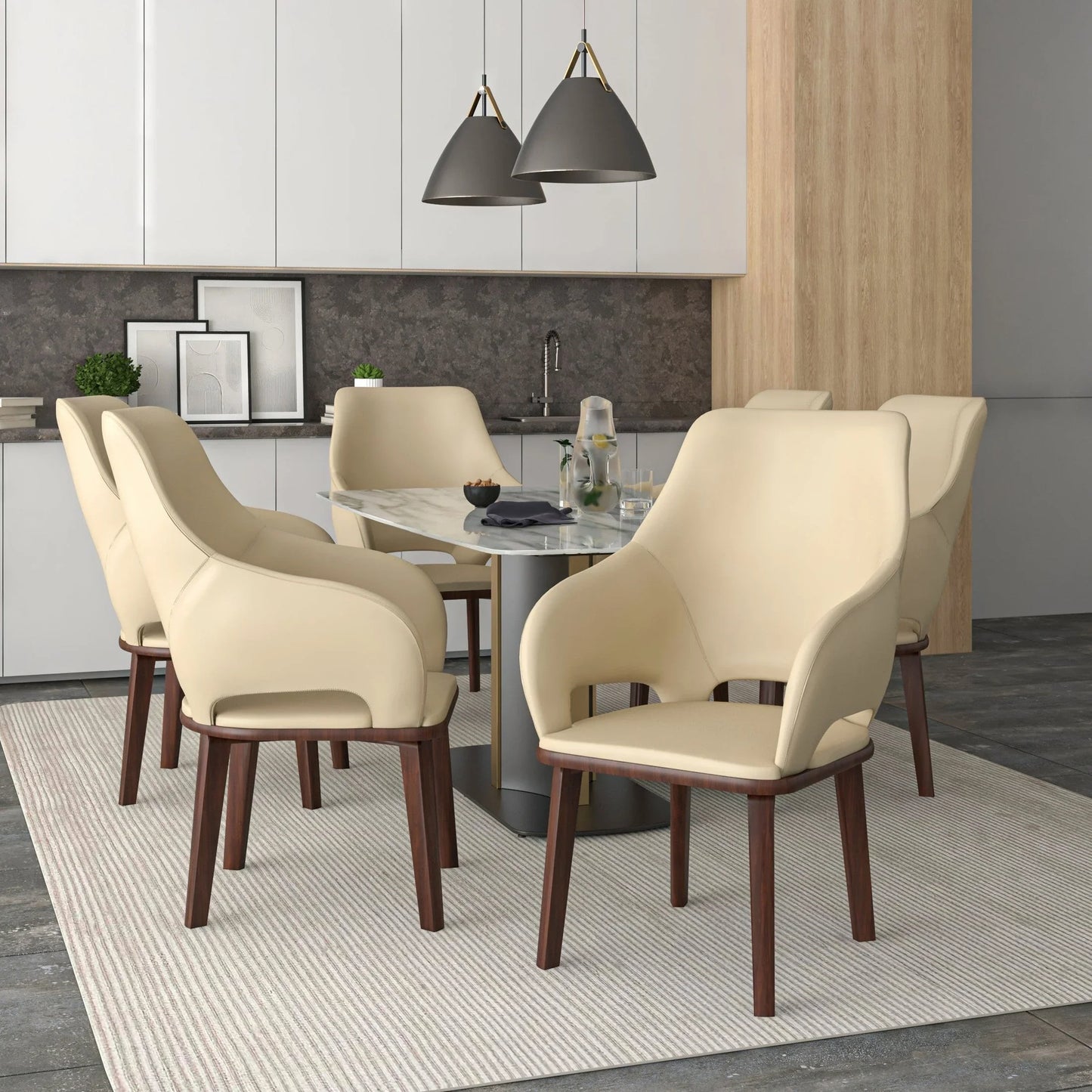 Vivara Dining Chair Upholstered in Leather with Rubberwood Base - Elax Furniture