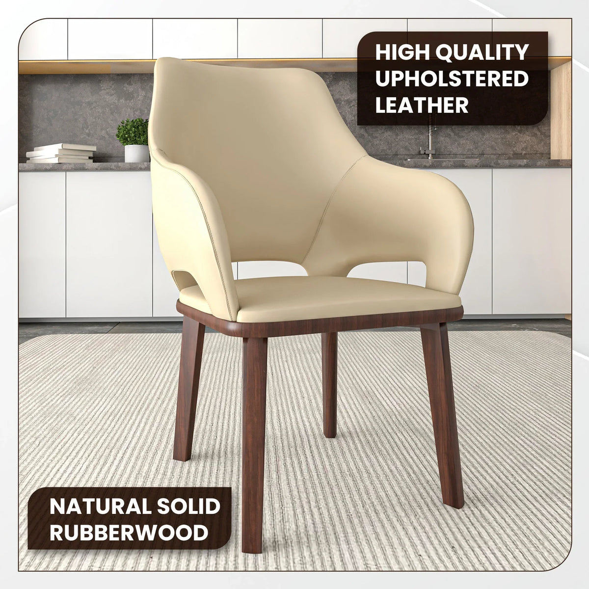 Vivara Dining Chair Upholstered in Leather with Rubberwood Base - Elax Furniture