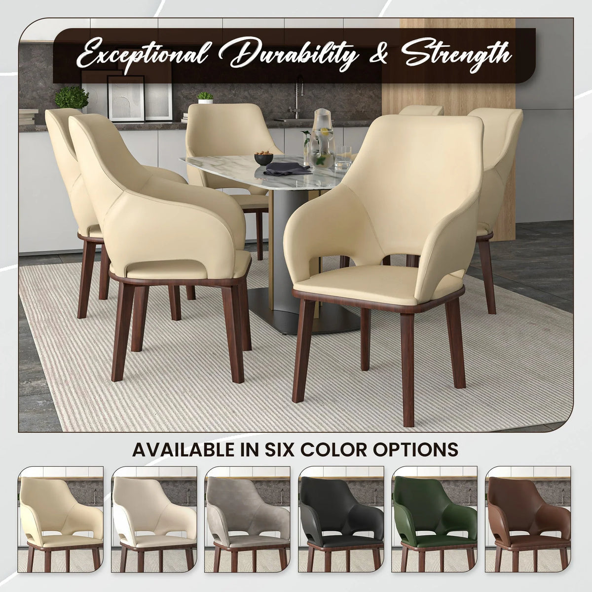 Vivara Dining Chair Upholstered in Leather with Rubberwood Base - Elax Furniture