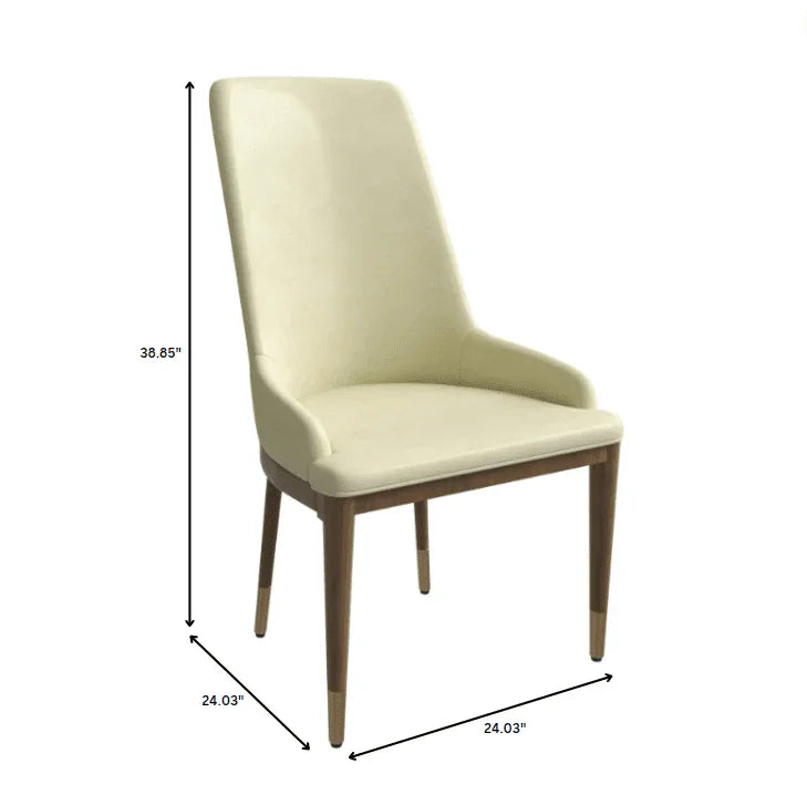 Viva Dining Side Chair Upholstered in Leather with Brown Rubberwood Legs - Elax Furniture