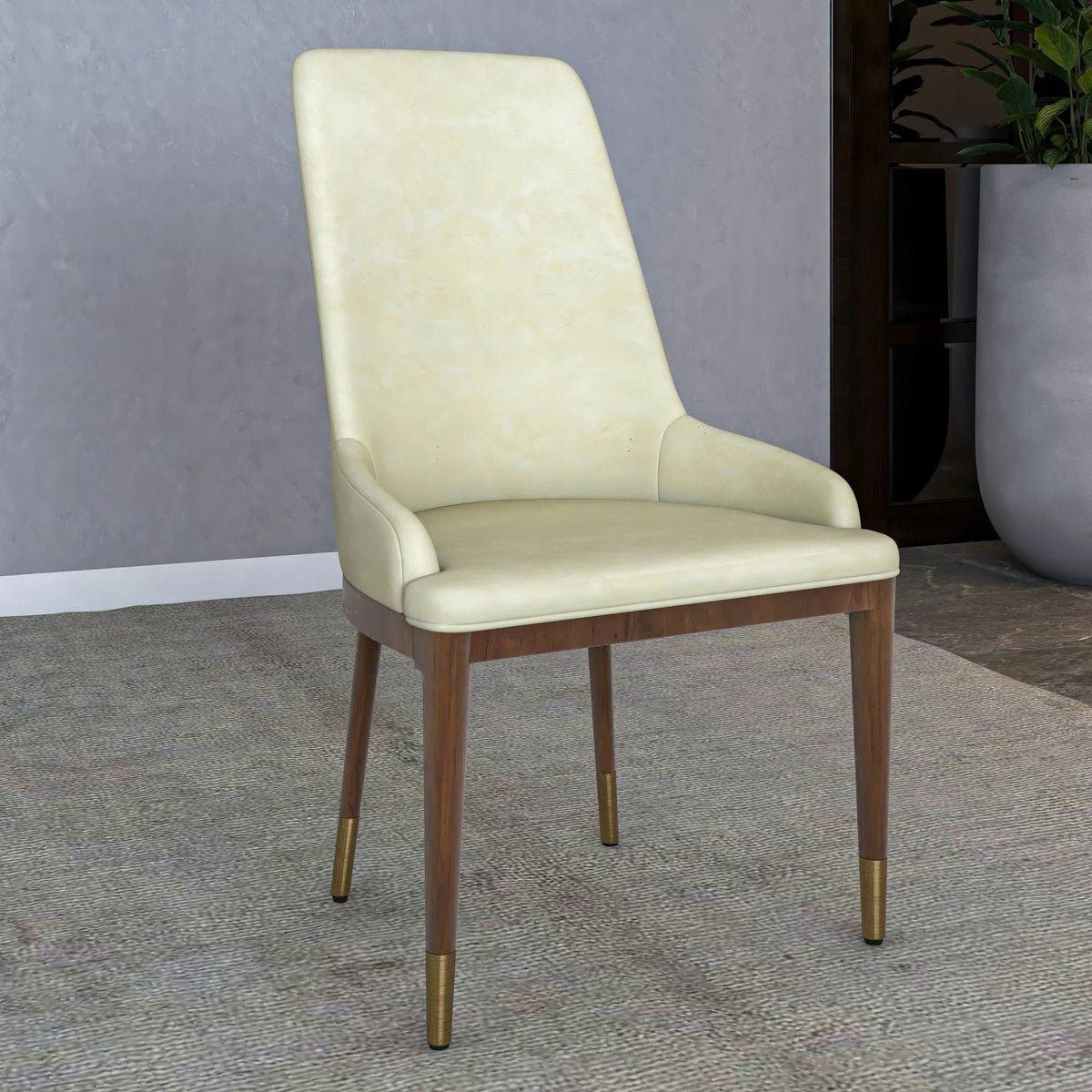 Viva Dining Side Chair Upholstered in Leather with Brown Rubberwood Legs - Elax Furniture