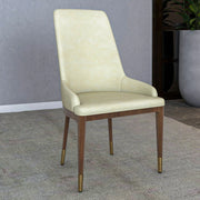 Viva Dining Side Chair Upholstered in Leather with Brown Rubberwood Legs - Elax Furniture