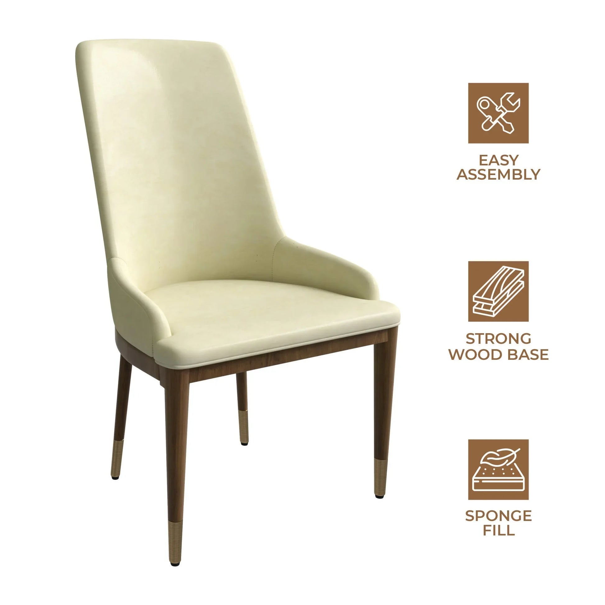 Viva Dining Side Chair Upholstered in Leather with Brown Rubberwood Legs - Elax Furniture