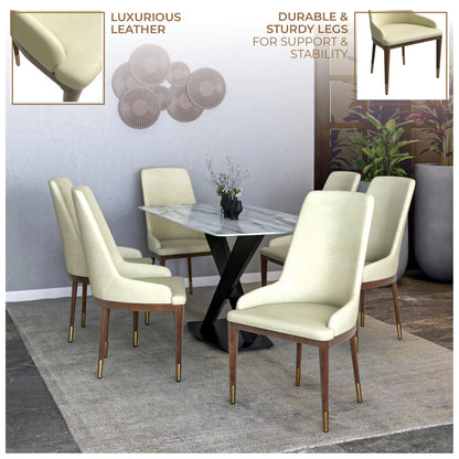 Viva Dining Side Chair Upholstered in Leather with Brown Rubberwood Legs - Elax Furniture