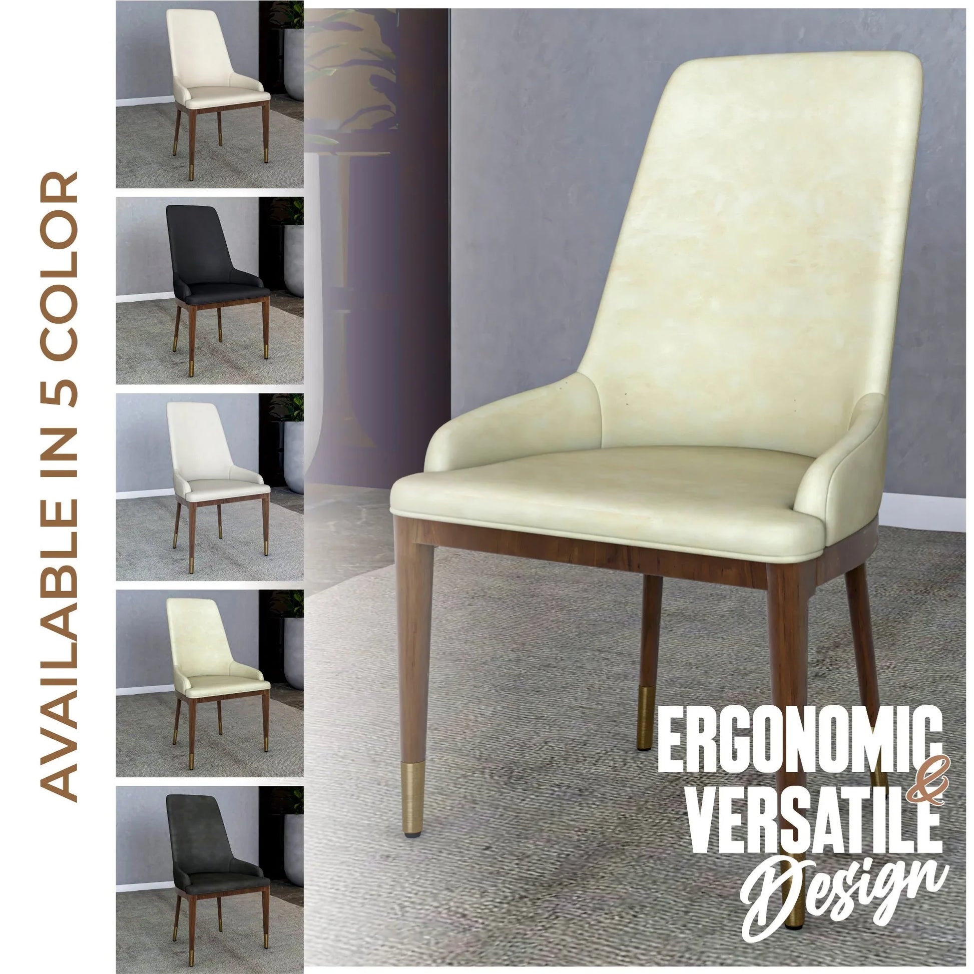 Viva Dining Side Chair Upholstered in Leather with Brown Rubberwood Legs - Elax Furniture