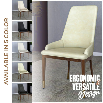 Viva Dining Side Chair Upholstered in Leather with Brown Rubberwood Legs - Elax Furniture