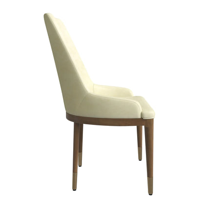 Viva Dining Side Chair Upholstered in Leather with Brown Rubberwood Legs - Elax Furniture