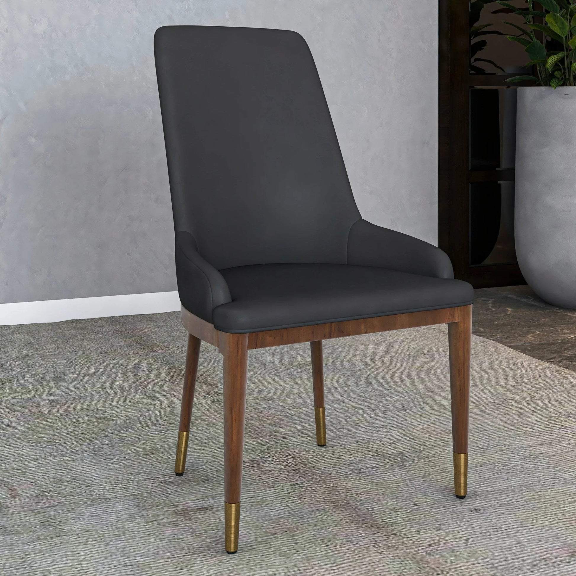 Viva Dining Side Chair Upholstered in Leather with Brown Rubberwood Legs - Elax Furniture
