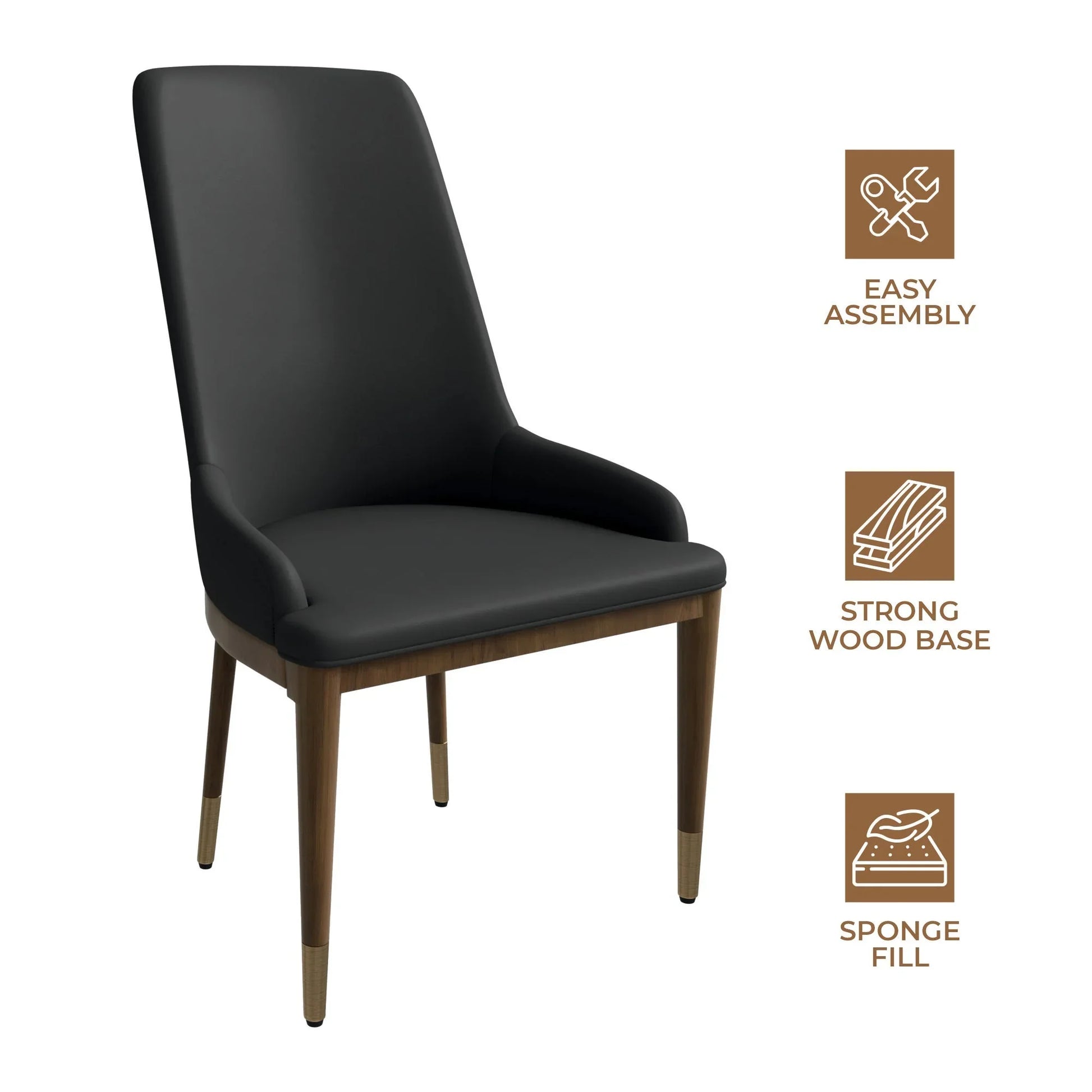 Viva Dining Side Chair Upholstered in Leather with Brown Rubberwood Legs - Elax Furniture