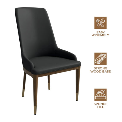 Viva Dining Side Chair Upholstered in Leather with Brown Rubberwood Legs - Elax Furniture