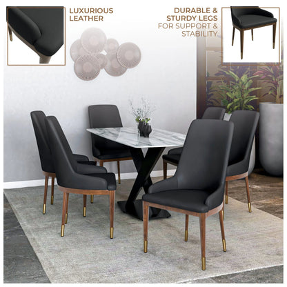 Viva Dining Side Chair Upholstered in Leather with Brown Rubberwood Legs - Elax Furniture