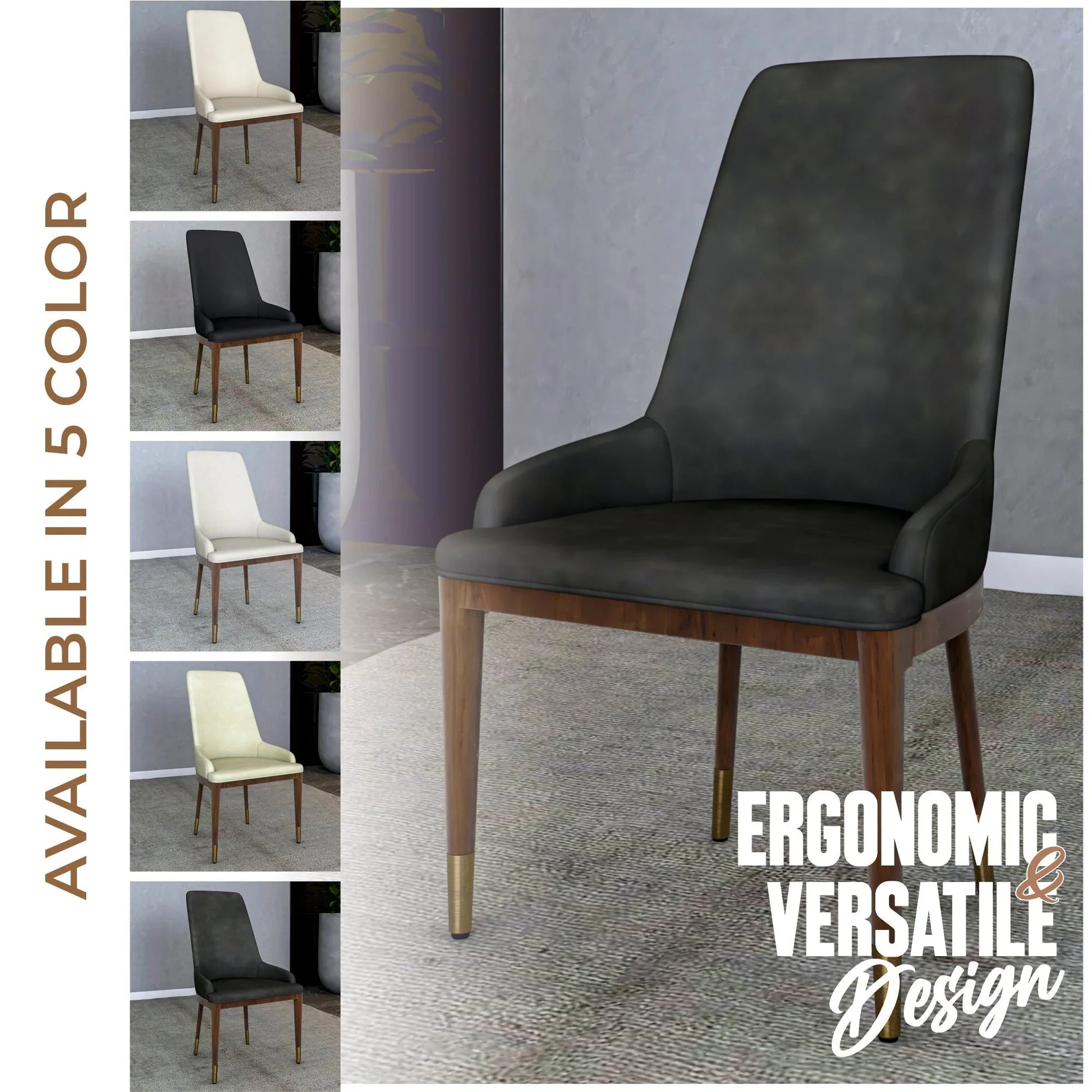 Viva Dining Side Chair Upholstered in Leather with Brown Rubberwood Legs - Elax Furniture